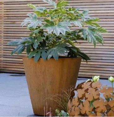 Warm Rustic Color Corten Steel Tapered Square Planter Box For Garden Landscape